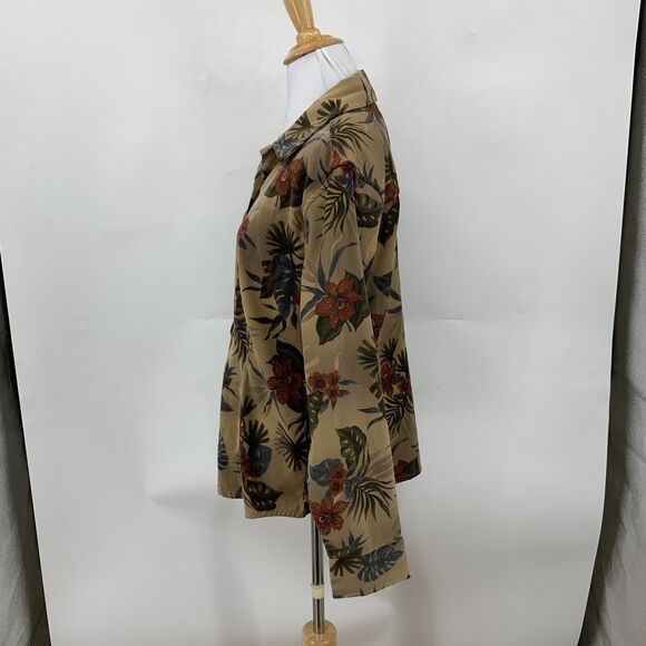 Caribbean Joe Faux Suede Shirt Womens L Large Multi Tropical Patterned Button Up - Picture 4 of 9